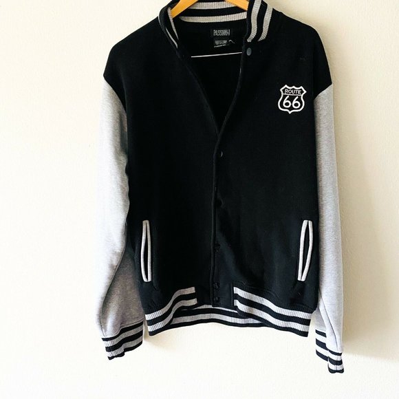 Route 66 90s Black Gray Letterman Sweater Jacket - Picture 3 of 6